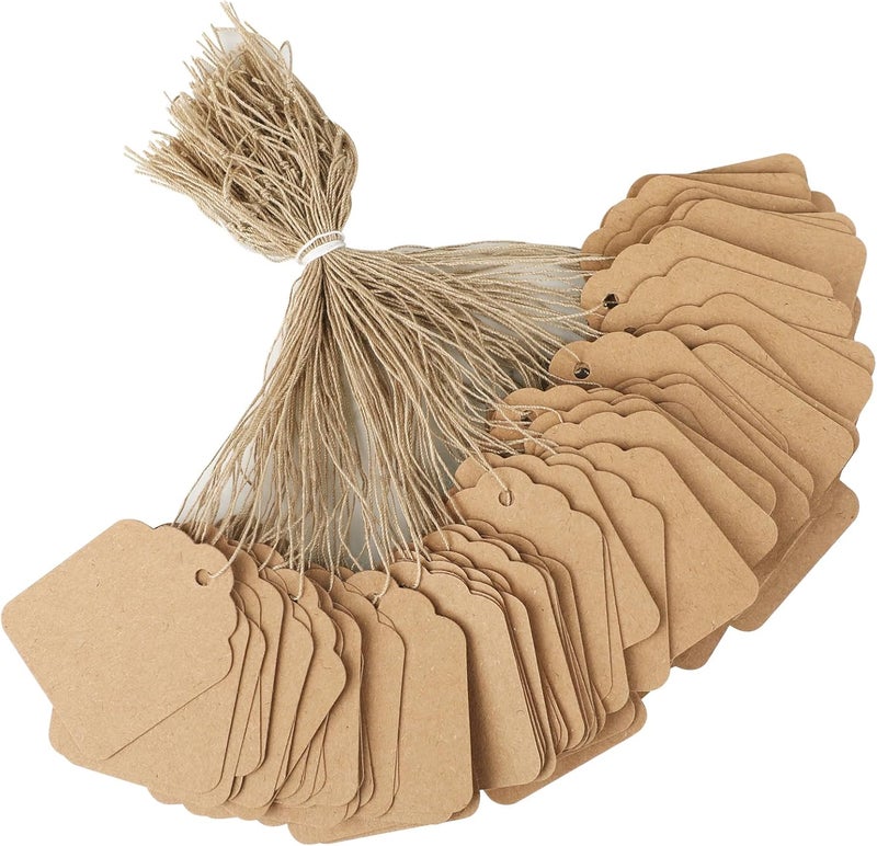 rolyta 500 Pcs Kraft Price Tags with String, Kraft Paper Gift Tags with Jute Twine String Writable Price Labels for Bags Clothing Jewelry Retail Pricing DIY Crafts Gift Wrapping - Image 1